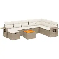 vidaXL 9-delige Loungeset met kussens poly rattan beige