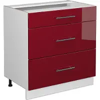 Vicco Fame-Line Keukenonderkast – 80 cm met 3 laden, zonder werkblad Bordeauxrode hoogglans