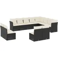 vidaXL 12-delige Loungeset met kussens poly rattan zwart