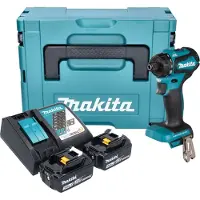 Makita Boormachine + slagboor, DDF 083 RFJ Accuboormachine 18 V 40 Nm 1/4'' borstelloos + 2x oplaadbare accu 3.0 Ah + lader +