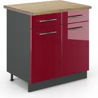Vicco Fame-Line Keukenonderkast – 80 cm, WB Eik Bordeauxrode hoogglans