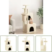 The Living Store De Living Store krabpaal met sisal krabpalen, crème kleur, 122 cm