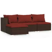 vidaXL 4-delige Loungeset met kussens poly rattan bruin