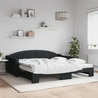 Prolenta Maison Exclusive - Uittrekbaar dagbed met matrassen, zwart, 100x200 cm, stof