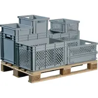 Lockweiler Transportstapelbak | L600xB400xH280mm | grijs PP handgreepopening | zijwanden met openingen | 1 stuk - NB55V2-139155220118 NB55V2-139155220118