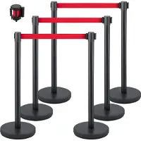 Vevor Barrières voor Menigtecontrole 90 cm Wachtrijlijn Touw 6-Delige Set Touw Barrière Stanchion Wachtrij Zwart/Rood Demenigte Verdelen Het Beheersen Mensenmassa Worden Toegepastin Openbare Plaatsen