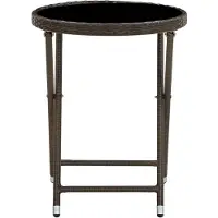 Syfax Salontafel 60 cm poly rattan en gehard glas bruin