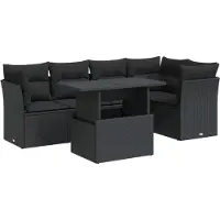 vidaXL 6-delige tuinmeubelset met kussens, zwart, polyrotan