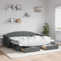 Prolenta Maison Exclusive - Uittrekbaar dagbed met lades, donkergrijs, 80x200 cm, stof