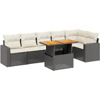 vidaXL 7-delige Loungeset met kussens poly rattan zwart