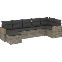 vidaXL 7-delige Loungeset met kussens poly rattan grijs