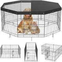 Vevor Puppy Playpen 8-delige puppyren 609,6 cm hoog Hondenren met deksel van 600D Oxford-stof Hondenren van Q235 Hondenren met vrije uitloop voor kleine en middelgrote huisdieren
