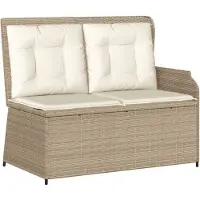 vidaXL Tuinbankje verstelbaar met kussens poly rattan beige