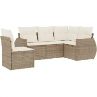 vidaXL 5-delige Loungeset met kussens poly rattan beige
