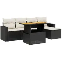 vidaXL 6-delige Loungeset met kussens poly rattan zwart
