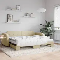 Prolenta Maison Exclusive - Uittrekbaar dagbed met matrassen, crème kleur, 90x200 cm, stof