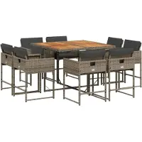 vidaXL 9-delige Tuinset met kussens poly rattan grijs