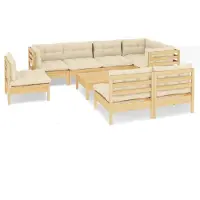 vidaXL 9-delige Loungeset met crèmekleurige kussens massief grenenhout