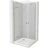 Mexen Roma Duo scharnierende douchecabine 100 x 100 , transparant, goud + Flat douchebak - 854-100-100-50-02-4010G