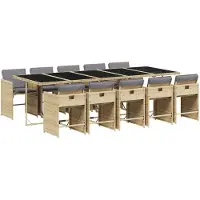 vidaXL 11-delige Tuinset met kussens poly rattan gemengd beige