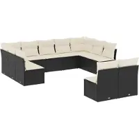 vidaXL 11-delige Loungeset met kussens poly rattan zwart