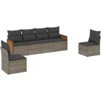 vidaXL 6-delige Loungeset met kussens poly rattan grijs