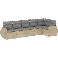 vidaXL 6-delige Loungeset met kussens poly rattan beige