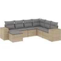 vidaXL 7-delige Loungeset met kussens poly rattan beige