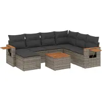 vidaXL 8-delige tuinmeubelset met kussens, grijs, polyrotan