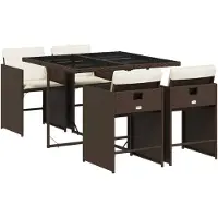 vidaXL 5-delige Tuinset met kussens poly rattan bruin