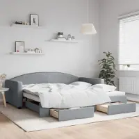 Prolenta Maison Exclusive - Uittrekbaar dagbed met lades, lichtgrijs, 100x200 cm, gestoffeerd