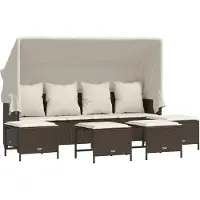 vidaXL 5-delige Loungeset met kussens poly rattan bruin