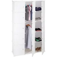 Relaxdays kledingkast kliksysteem - 11 vakken - 2 kledingroedes - DIY garderobe wit