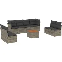 vidaXL 9-delige tuinmeubelset met kussens, grijs, polyrotan