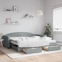 Prolenta Maison Exclusive - Uittrekbaar dagbed met lades, lichtgrijs, 100x200 cm, gestoffeerd