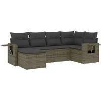 vidaXL 6-delige Loungeset met kussens poly rattan grijs