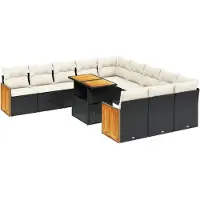 vidaXL 11-delige Loungeset met kussens poly rattan zwart