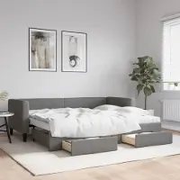 Prolenta Maison Exclusive - Uittrekbaar dagbed met lades, donkergrijs, 80x200 cm, stof