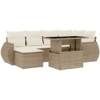 vidaXL 7-delige Loungeset met kussens poly rattan beige