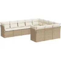vidaXL 10-delige Loungeset met kussens poly rattan beige
