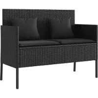 vidaXL Tuinbank met kussens poly rattan zwart