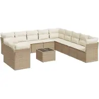 vidaXL 12-delige Loungeset met kussens poly rattan beige