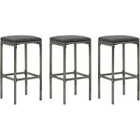 The Living Store De Living Store barkruk met kussen, 3 stuks, grijs, polyrotan