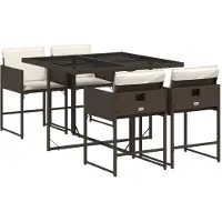 vidaXL 5-delige Tuinset met kussens poly rattan bruin