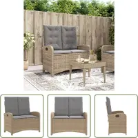 The Living Store Living Store Tuinbank, verstelbaar, met kussen, beige, van polyrotan