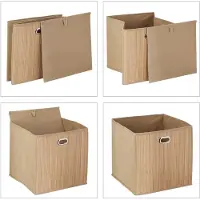 Markenlos 2 x Opbergmand bamboe, vierkant badmandje, stoffen wandmand hoog, H x B x D: 31 x 31 x 31 cm, opvouwbaar, naturel