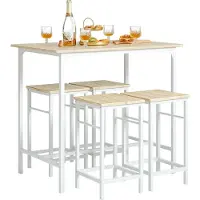 SoBuy Bartafel met 4 Krukken - Modern - max. 120 kg - Wit / Bruin