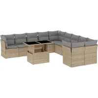 vidaXL 11-delige Tuinset met kussens poly rattan beige
