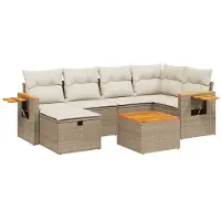 vidaXL 7-delige tuinmeubelset met kussens, beige, van polyrotan