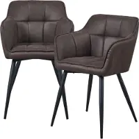 En.casa Eetkamerstoelen 'Birmingham', set van 2 met armleuningen, bekleed met imitatie suède, donkerbruin